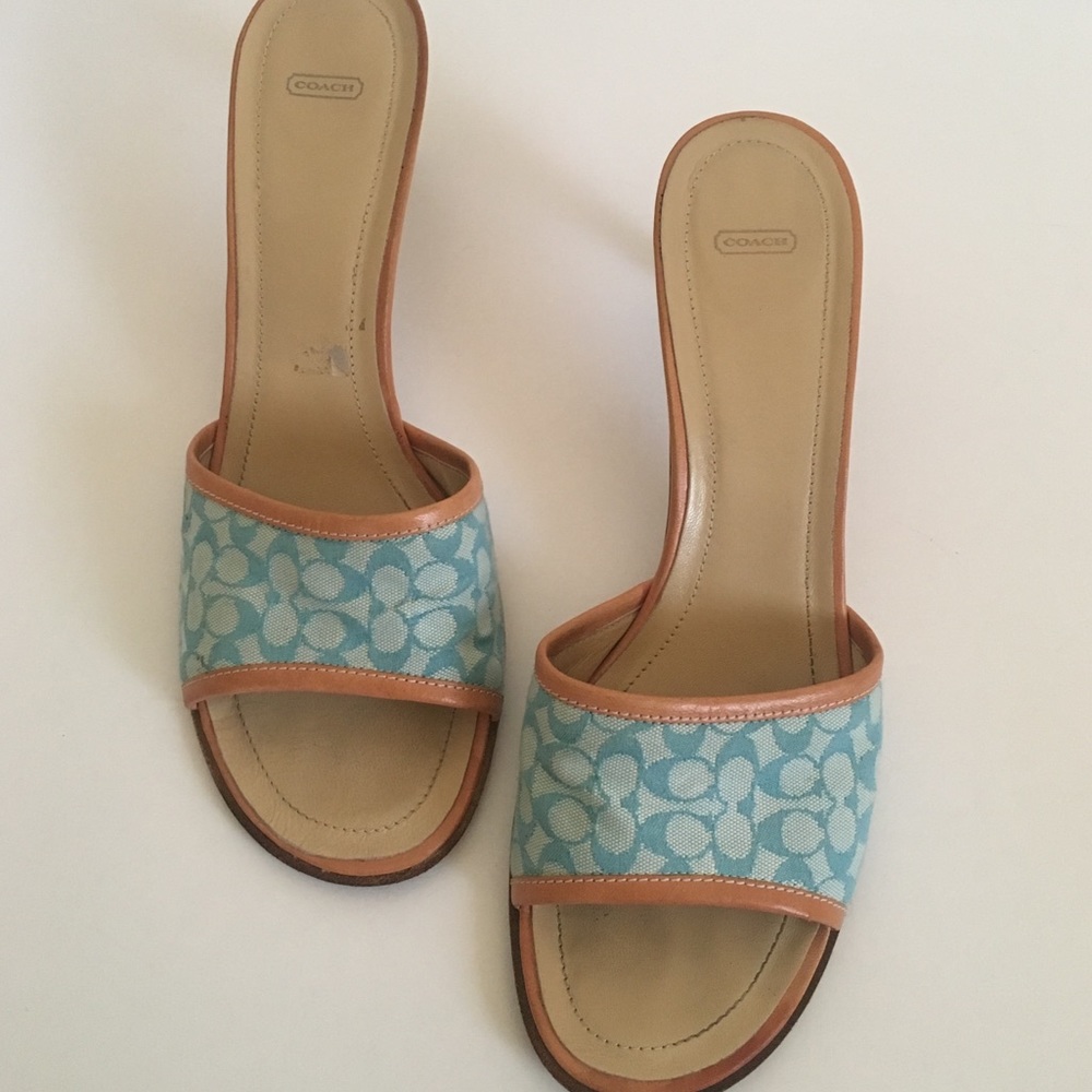 Coach Turquoise Logo Slip On Sandals